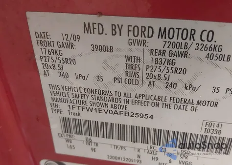 2010 Ford F-150 Fx4/Harley-Davidson/King Ranch/Lariat/Platinum/Xl/Xlt z USA, uszkodzony, nr VIN 1FTFW1EV0AFB25954